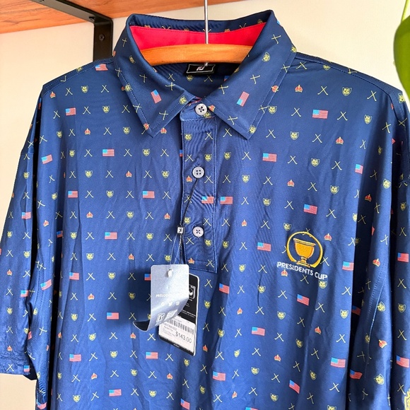 BRAND NEW FJ GOLF Polo Presidents Cup USA flag lightweight polyester NWT - Picture 1 of 11